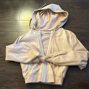 Alice + Olivia Cropped Vegan Leather Hoodie